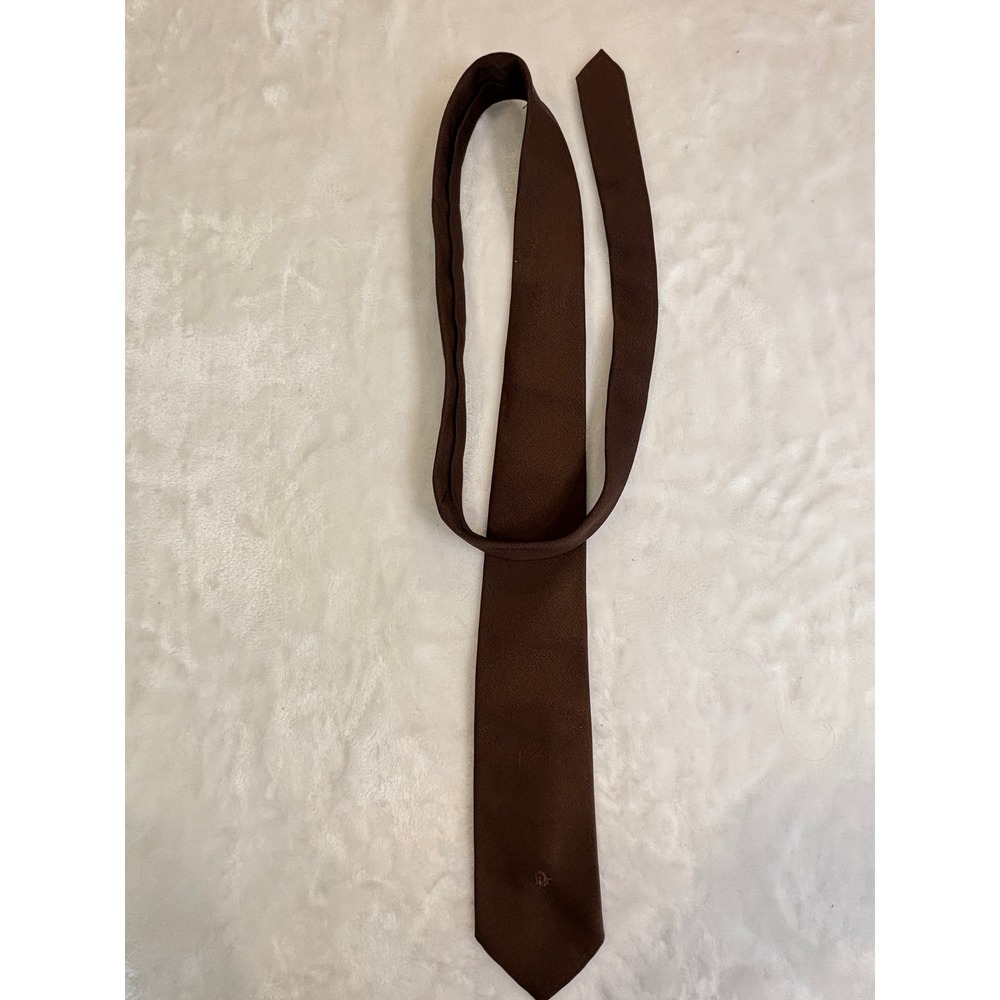 Christian Dior Vintage Mens Silk Necktie Brown Tonal CD Logo Paris New York Tie